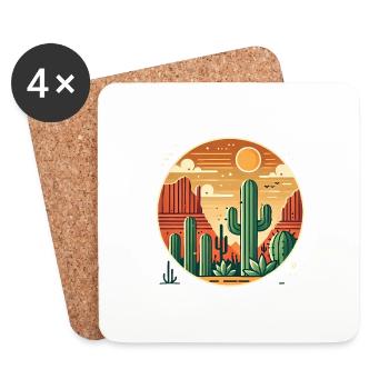 Desert Sunset with Cacti Landscape - Coasters (set of 4) - white - Front
