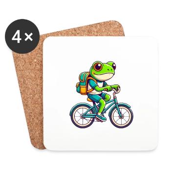 Frog on Bicycle Adventure Design - Coasters (set of 4) - white - Front
