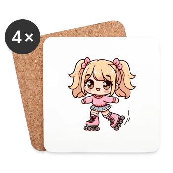 Fille dessin mignon qui fait du roller - Dessous de verre (lot de 4) - blanc - Devant