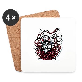 Funny Tangled Fishing Line Cartoon - Coasters (set of 4) - white - Front