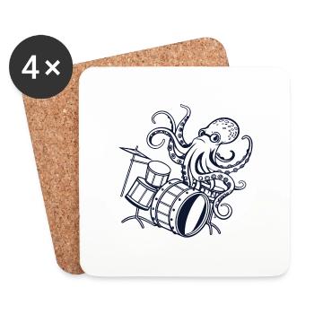 Rockin' Octopus Drummer - Sea Beats - Coasters (set of 4) - white - Front