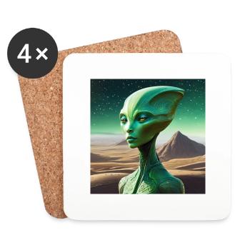 Alien vert - Dessous de verre (lot de 4) - blanc - Devant