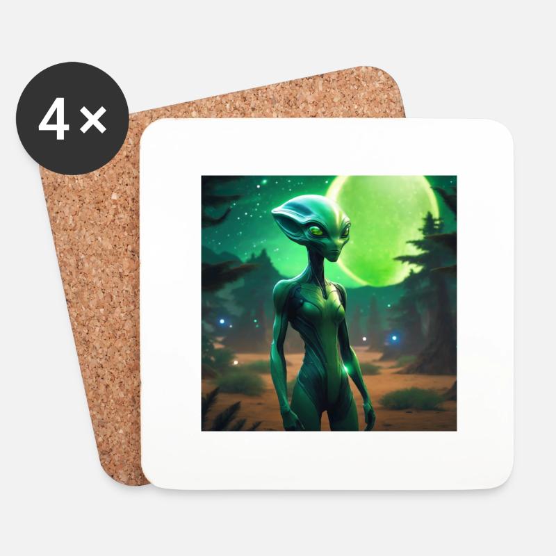 Grüner Mond alien - Untersetzer (4er-Set) - Weiß