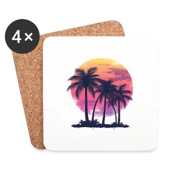 Retro Sonnenuntergang mit Palmen - Untersetzer (4er-Set) - Weiß - Vorne