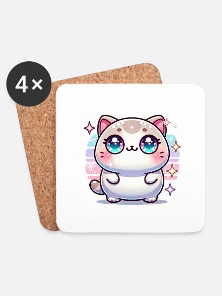 KAWAII CAT <3 - Coasters (set of 4) - white
