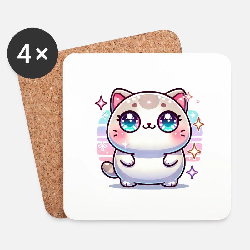 KAWAII KATZE <3 - Untersetzer (4er-Set) - Weiß
