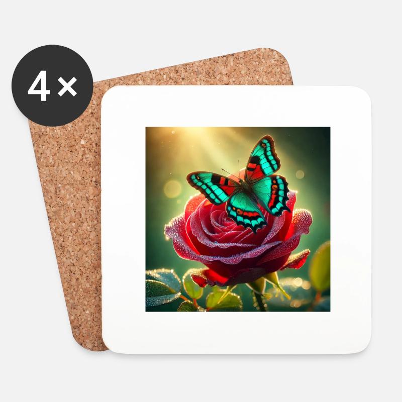 Rose III - Untersetzer (4er-Set) - Weiß