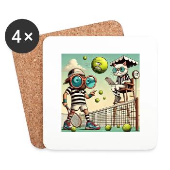Tennis humour chat filet raquette balle - Dessous de verre (lot de 4) - blanc - Devant