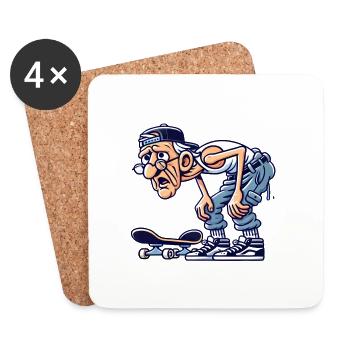 Funny Old Skater Cartoon Sticker - Coasters (set of 4) - white - Front