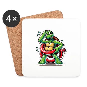 Tortue drôle Oops dessin animé Autocollant - Dessous de verre (lot de 4) - blanc - Devant