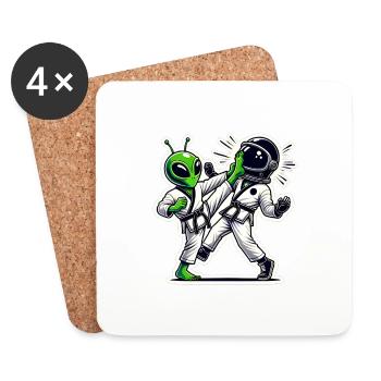 Alien vs Astronaut Karate Battle - Coasters (set of 4) - white - Front