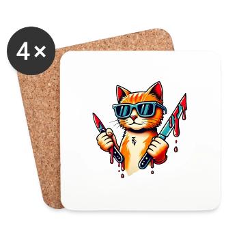 Chat Cool Avec Des Couteaux Pop Art Design - Dessous de verre (lot de 4) - blanc - Devant