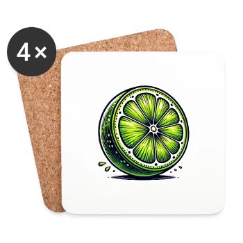 Künstlerische Limette – Fruchtige Illustration - Untersetzer (4er-Set) - Weiß - Vorne