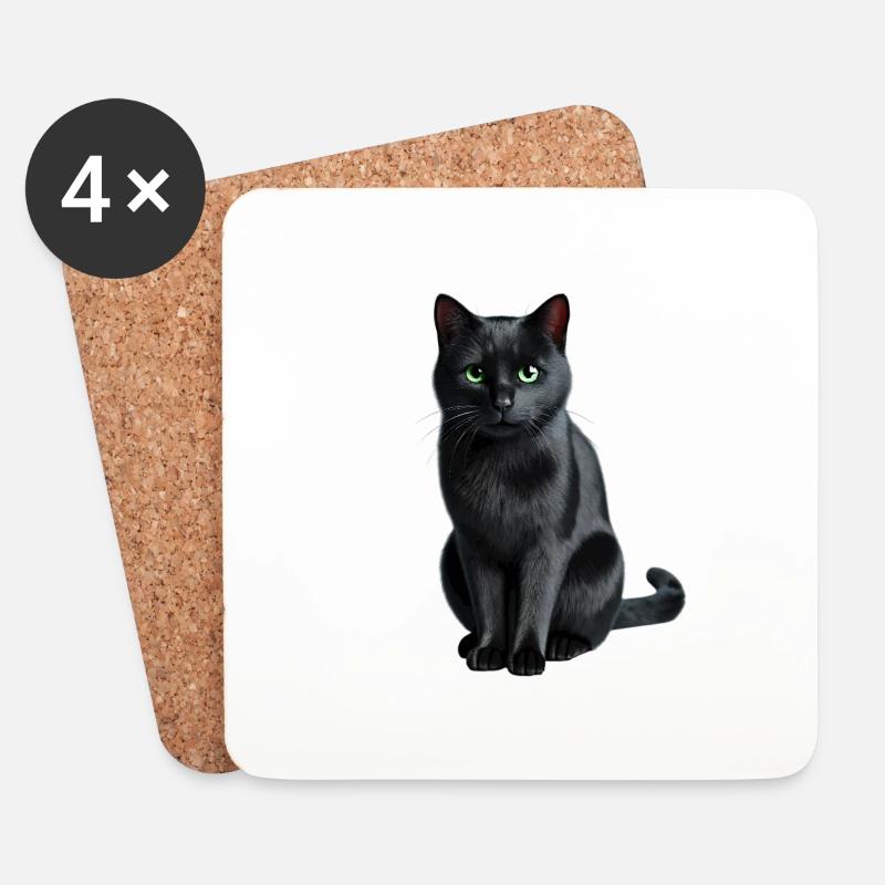 Schwarze Katze - Untersetzer (4er-Set) - Weiß