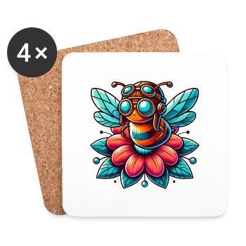 Abeille aviatrice mignonne sur la conception de la fleur - Dessous de verre (lot de 4) - blanc - Devant