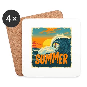 Summer Surf – Retro Wave Ride! - Untersetzer (4er-Set) - Weiß - Vorne