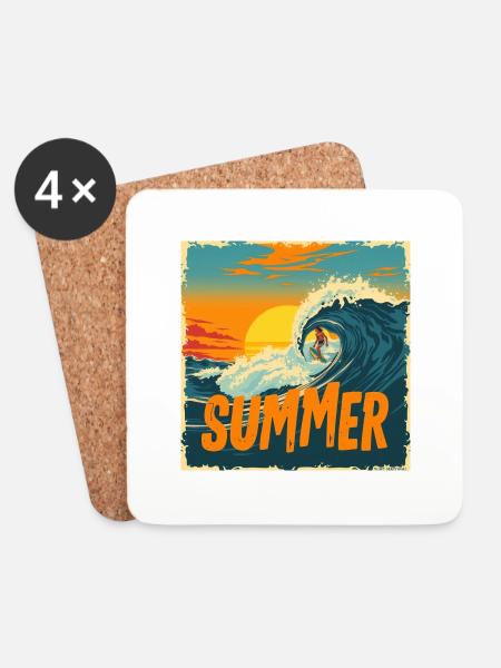 Summer Surf – Retro Wave Ride! - Untersetzer (4er-Set) - Weiß