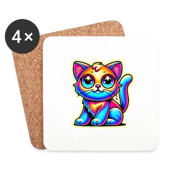 Neon Glow Crazy Katze Design - Untersetzer (4er-Set) - Weiß - Vorne