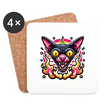 Fierce Sphynx Cat Valentine Flames - Coasters (set of 4) - white - Front