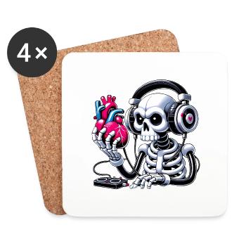 Skeleton Listening to Heart Design - Coasters (set of 4) - white - Front