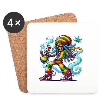 Reggae Vibes Cartoon Rauch Kunst - Untersetzer (4er-Set) - Weiß - Vorne