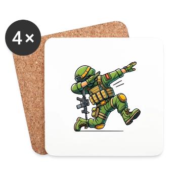 Dabbing Soldier Cartoon Design - Untersetzer (4er-Set) - Weiß - Vorne