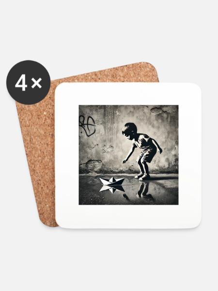 Kein Banksy - Kindheit in der Pfütze - Untersetzer (4er-Set) - Weiß