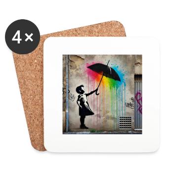 Kein Banksy - Regen unter dem Schirm - Untersetzer (4er-Set) - Weiß - Vorne