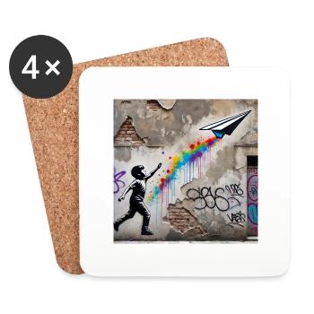 Kein Banksy - Flug der Fantasie - Untersetzer (4er-Set) - Weiß - Vorne