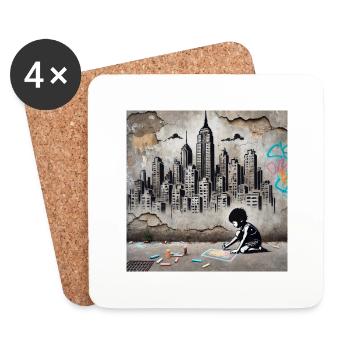 Kein Banksy - Die Stadt in Kinderhand - Untersetzer (4er-Set) - Weiß - Vorne