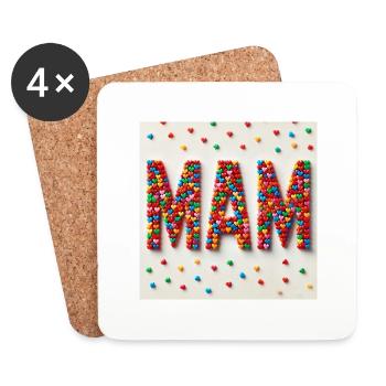 Mam,Wort,Herz - Untersetzer (4er-Set) - Weiß - Vorne
