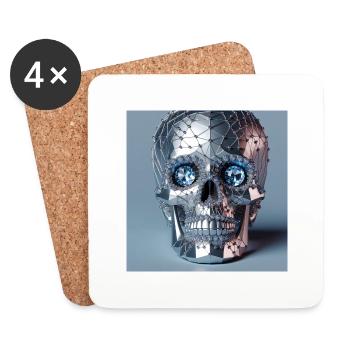 3D Totenkopf mit Diamant Augen - Untersetzer (4er-Set) - Weiß - Vorne
