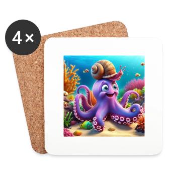 Squid with a funny snail in the reef - Coasters (set of 4) - white - Front