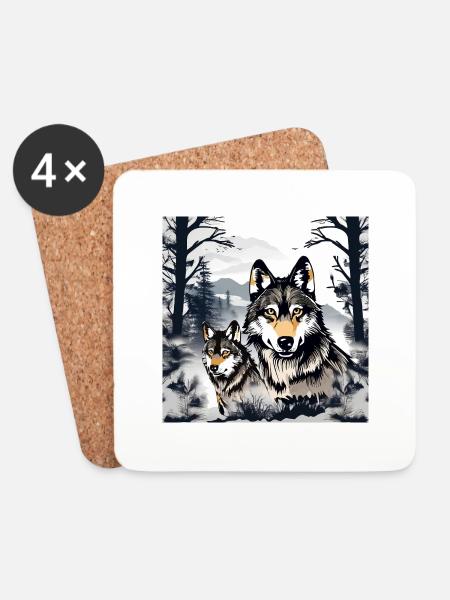 Wolf 1 - Coasters (set of 4) - white
