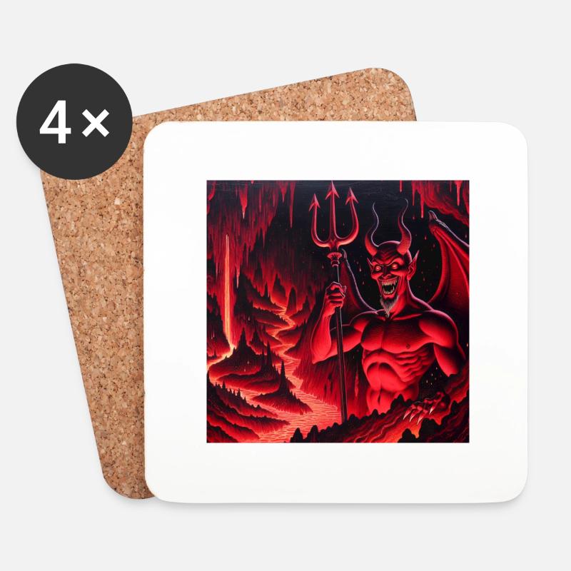 Teufel mit Dreizack - Untersetzer (4er-Set) - Weiß