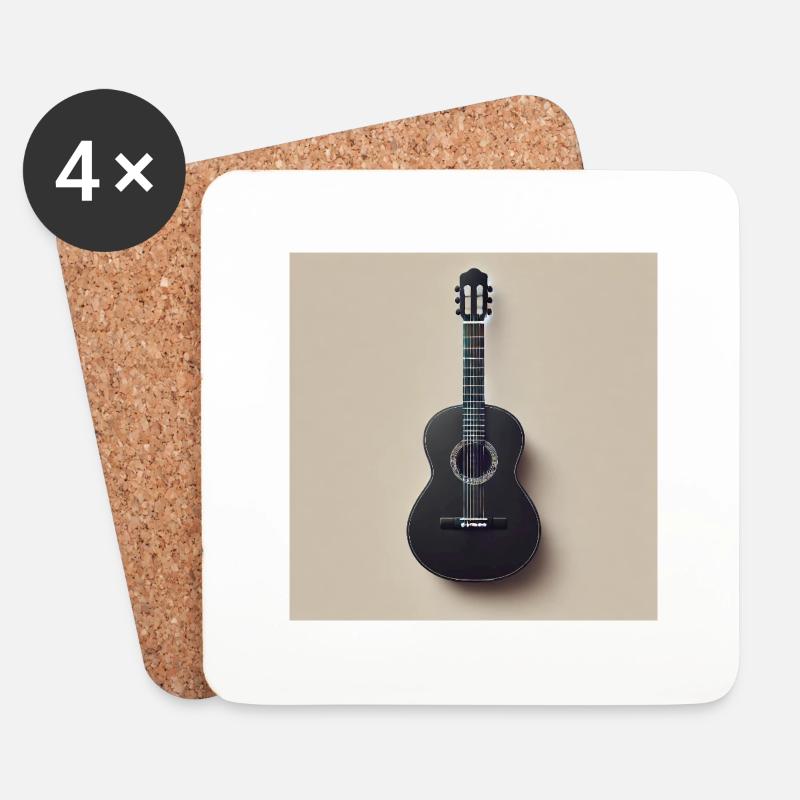 Schwarze Gitarre mit minimalistischen Design - Untersetzer (4er-Set) - Weiß