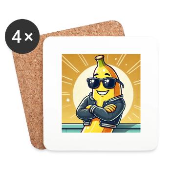 Cool banana with leather jacket and sunglasses - Coasters (set of 4) - white - Front