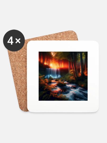 Wasserfall im Wald - Untersetzer (4er-Set) - Weiß