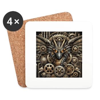 Steampunk Drachen Lord - Untersetzer (4er-Set) - Weiß - Vorne