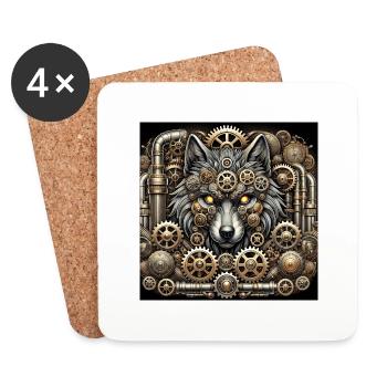 Mecha Wolf Steampunk Guardian - Coasters (set of 4) - white - Front