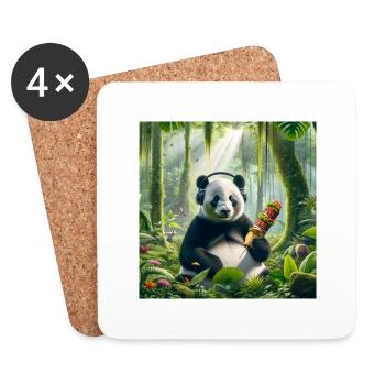 Pandabär mit Kopfhörer - Untersetzer (4er-Set) - Weiß - Vorne