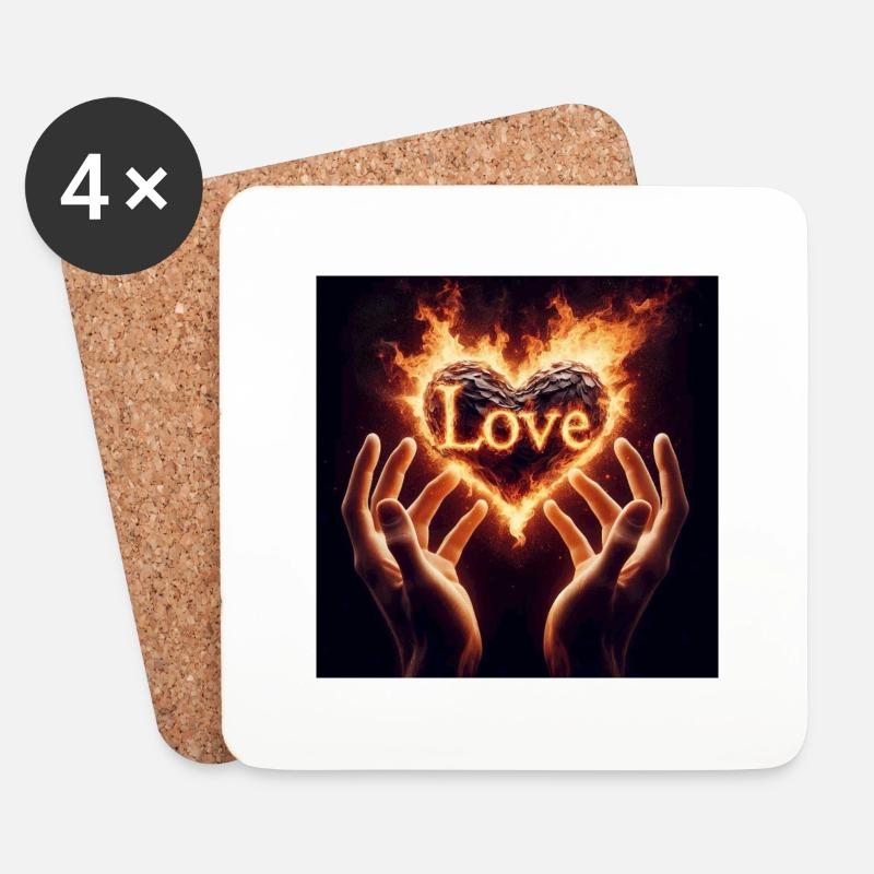 Love Herz Hände - Untersetzer (4er-Set) - Weiß