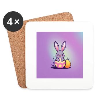 Grauer Hase und bunte Ostereier - Untersetzer (4er-Set) - Weiß - Vorne