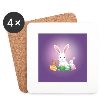 Glückliche Osterhasen Familie - Untersetzer (4er-Set) - Weiß - Vorne