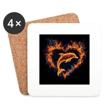 Dauphin Feu Cœur - Dessous de verre (lot de 4) - blanc - Devant