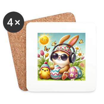 Osterhase hört Musik - Untersetzer (4er-Set) - Weiß - Vorne