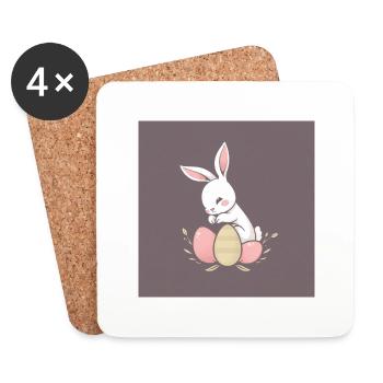 Osterhase auf Abenteuer - Untersetzer (4er-Set) - Weiß - Vorne