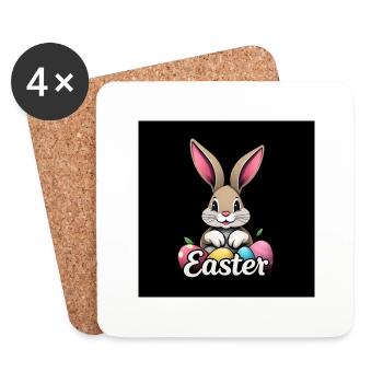 Bunte Ostern mit Hase - Untersetzer (4er-Set) - Weiß - Vorne