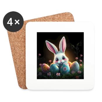 Hase hüpft ins Glück - Untersetzer (4er-Set) - Weiß - Vorne