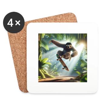 Faultier Wanderer Skateboarder - Untersetzer (4er-Set) - Weiß - Vorne
